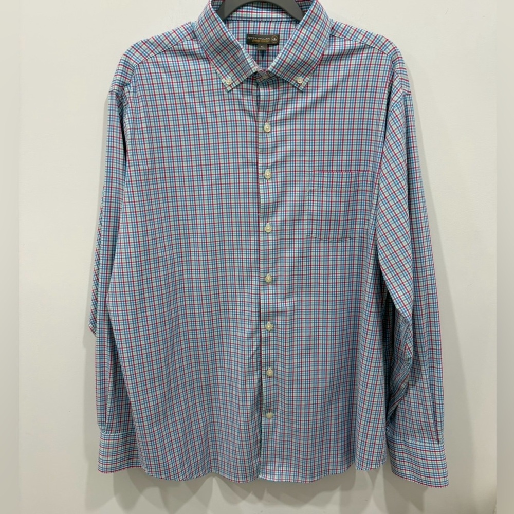 Peter Millar summer comfort buttondown shirt size XI buttoncollar nylon spandex